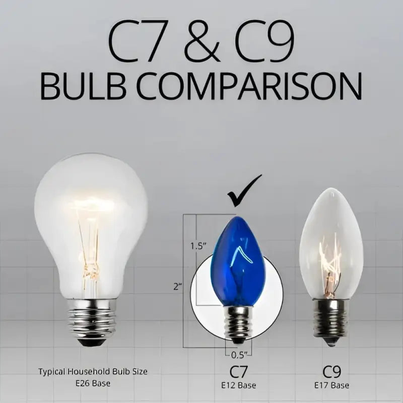 C7 Incandescent Christmas Light Bulbs Blue Transparent Pack of 25 - Christmas Lights