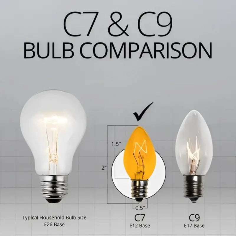 C7 Incandescent Christmas Light Bulbs Yellow Transparent Pack of 25 - Christmas Lights