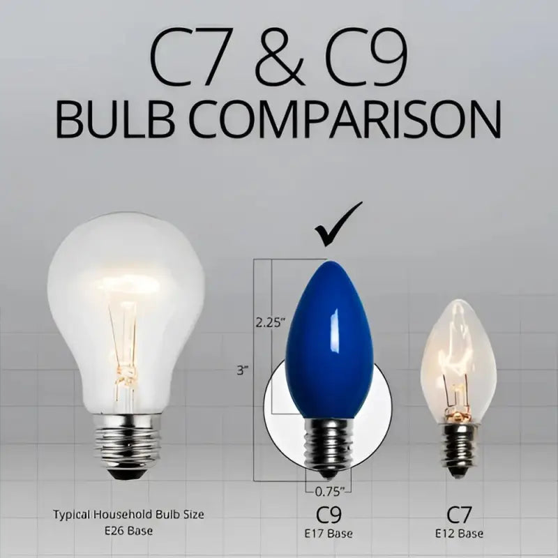 C9 Incandescent Christmas Light Bulbs Blue Opaque Pack of 25 - Christmas Lights