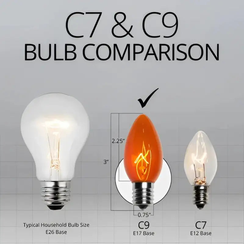 C9 Incandescent Christmas Light Bulbs Orange Transparent Pack of 25 - Christmas Lights