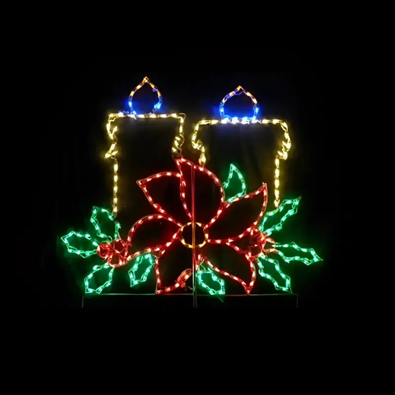 Christmas Candles with Poinsettia - Wireframes Displays and Yard Art