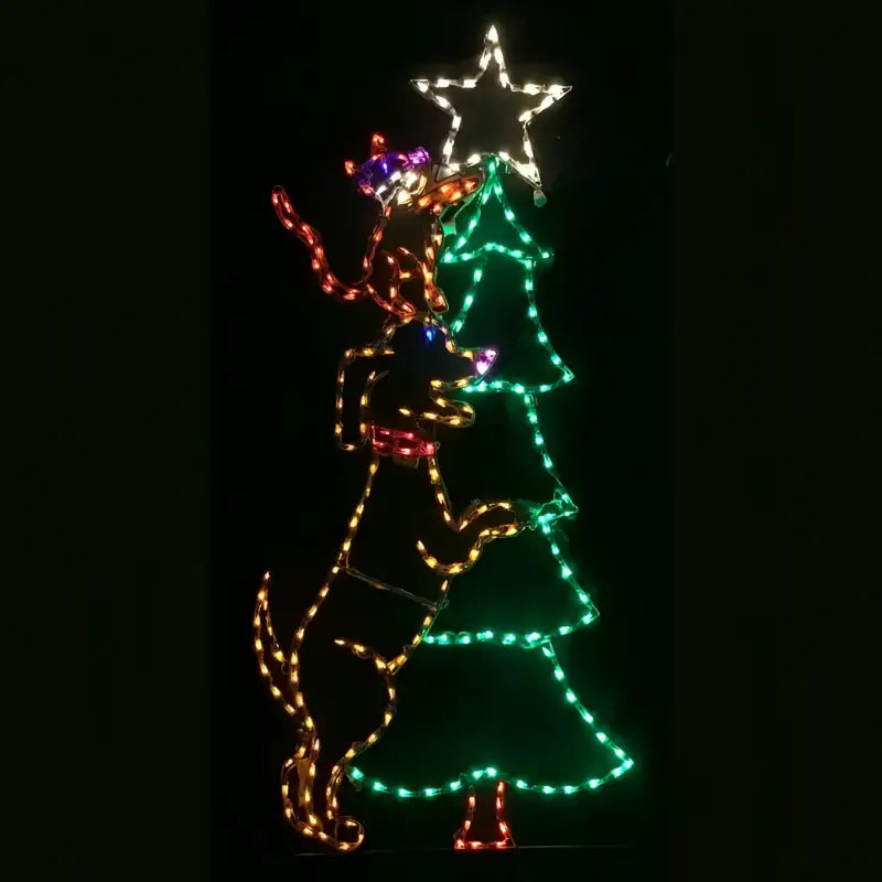 Dog and Cat Decorating Christmas Tree Animated - Wireframes Displays and Yard Art