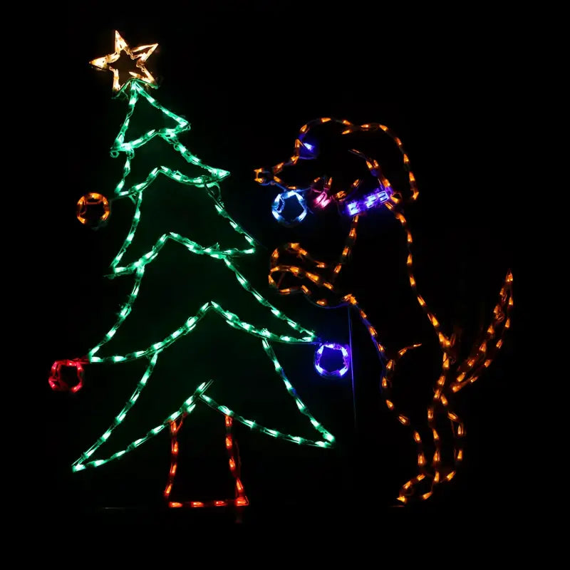 Dog Decorating Christmas Tree Animated - Wireframes Displays and Yard Art