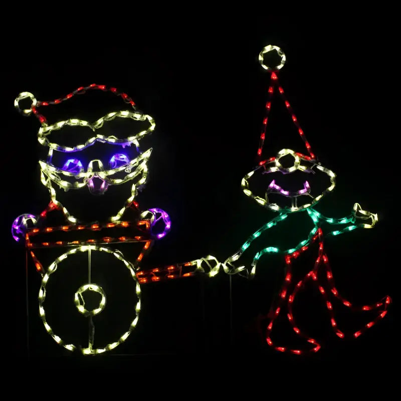 Elf Pulling Santa Claus in Cart - Wireframes Displays and Yard Art