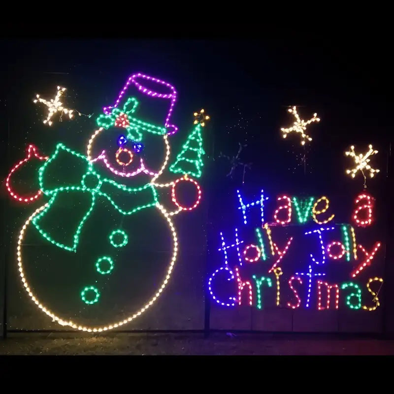 Snowman Holly Jolly Christmas Animated Snowflakes - Wireframes Displays and Yard Art