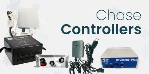 10 channel plus chase controller with black and silver accents, featuring multiple input/output ports for versatile lighting control.