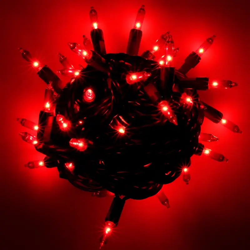 100 Red Incandescent Mini Lights Green Wire 4’’ Spacing [CLOSEOUT] - Christmas Lights