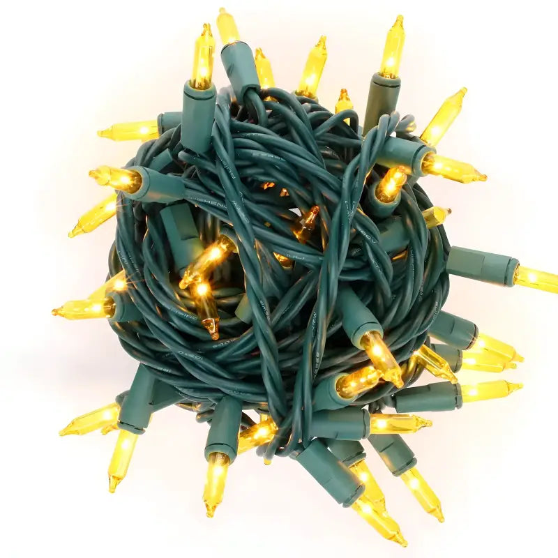 100 Yellow Incandescent Mini Lights Green Wire 4’’ Spacing [CLOSEOUT] - Christmas Lights