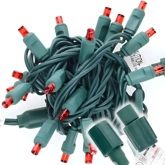 25 5mm Red Commercial Co-Axial LED Christmas Lights 4’’ Spacing - Christmas Lights