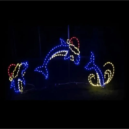 3 Piece Animated Jumping Dolphin with Santa Hat! - Wireframes Displays and Yard Art