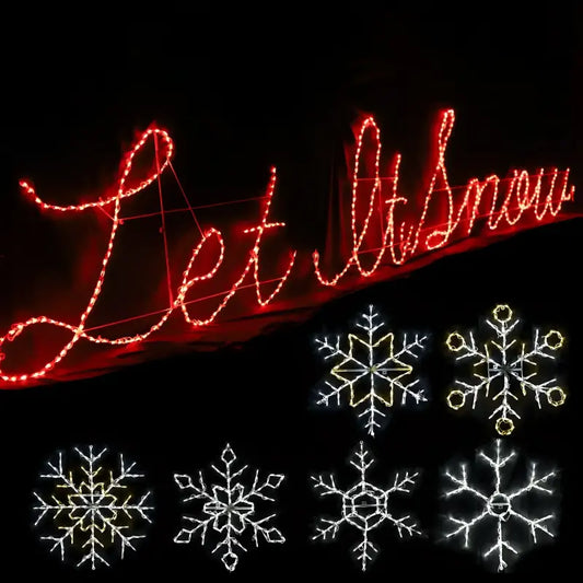 4ft Tall Let It Snow w/ RGB Lights and 6 Unique Snowflakes - Designer Series Display - Complete Scene - Wireframes