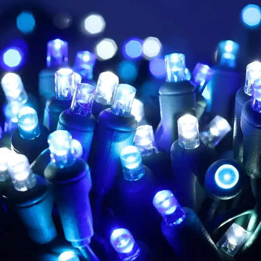 50 5mm ColorSplash Arctic Blue Cool White Teal LED Christmas Lights 6’’ Spacing - Christmas Lights