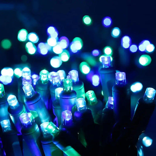 50 5mm ColorSplash Bahamas Blue Green Teal LED Christmas Lights 6’’ Spacing - Christmas Lights