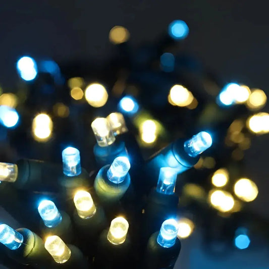 50 5mm ColorSplash Blue Taffy Warm White Teal LED Christmas Lights 6’’ Spacing - Christmas Lights