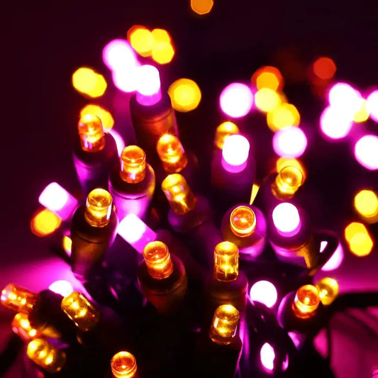 50 5mm ColorSplash Candy Pink Orange Gold LED Christmas Lights 6’’ Spacing - Christmas Lights