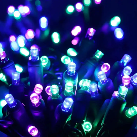 50 5mm ColorSplash Colombia Blue Green Purple LED Christmas Lights 6’’ Spacing - Christmas Lights
