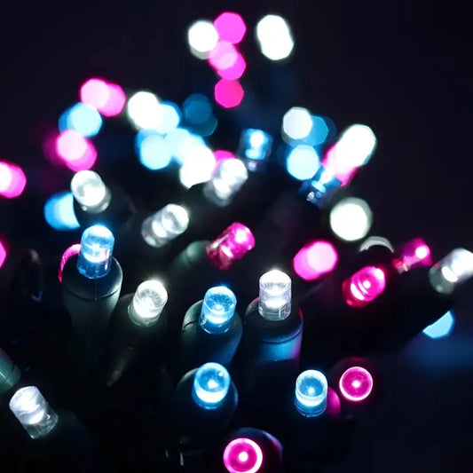 50 5mm ColorSplash Cotton Candy Pink Cool White Teal LED Christmas Lights 6’’ Spacing - Christmas Lights