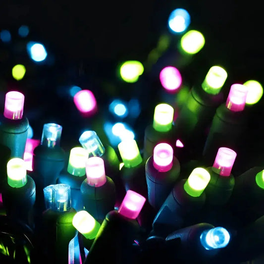 50 5mm ColorSplash Havana Teal Lime Green Pink LED Christmas Lights 6’’ Spacing - Christmas Lights