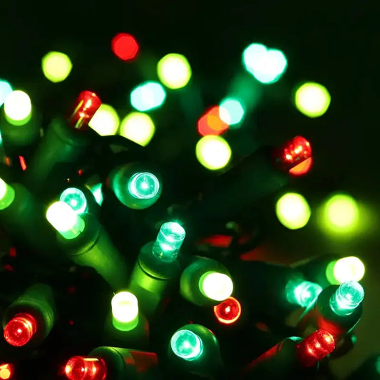 50 5mm ColorSplash Holly Red Green Lime Green LED Christmas Lights 6’’ Spacing - Christmas Lights