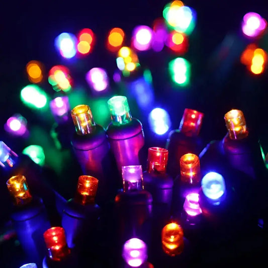 50 5mm ColorSplash Rainbow Red Orange Gold Green Blue and Purple LED Christmas Lights 6’’ Spacing - Christmas Lights