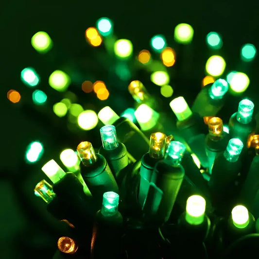 50 5mm ColorSplash Shamrock Green Lime Green Gold LED Christmas Lights 6’’ Spacing - Christmas Lights
