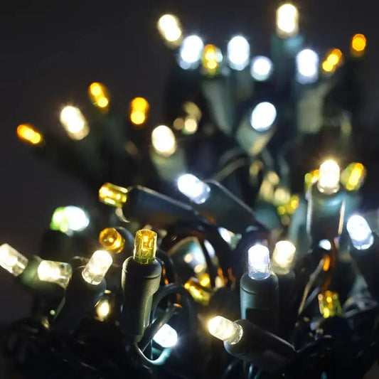 50 5mm ColorSplash Silver & Gold Warm White Cool White Gold LED Christmas Lights 6’’ Spacing - Christmas Lights