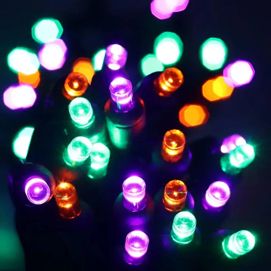 50 5mm ColorSplash Spooky Green Orange Purple LED Christmas Lights 6’’ Spacing - Christmas Lights