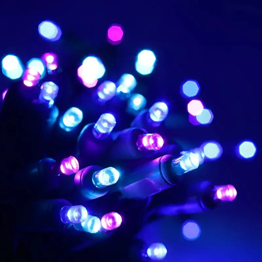 50 5mm ColorSplash Stardust Blue Purple Teal LED Christmas Lights 6’’ Spacing - Christmas Lights
