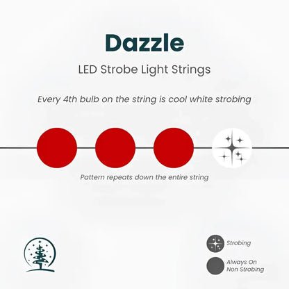 50 5mm Red Cool White Dazzle Strobing/Static LED Strobe Lights 6’’ Spacing - Christmas Lights