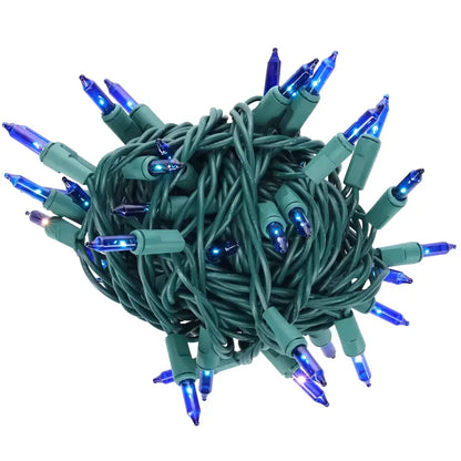 50 Blue Incandescent Mini Lights Green Wire 6’’ Spacing [CLOSEOUT] - Christmas Lights