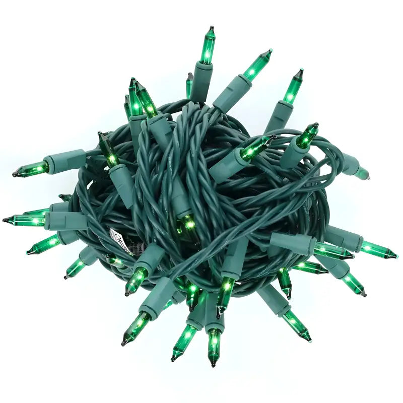 50 Green Incandescent Mini Lights Green Wire 6’’ Spacing [CLOSEOUT] - Christmas Lights