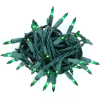 50 Green Incandescent Mini Lights Green Wire 6’’ Spacing [CLOSEOUT] - Christmas Lights