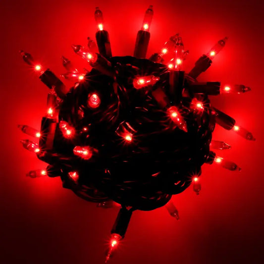 50 Red Incandescent Mini Lights Green Wire 6’’ Spacing [CLOSEOUT] - Christmas Lights