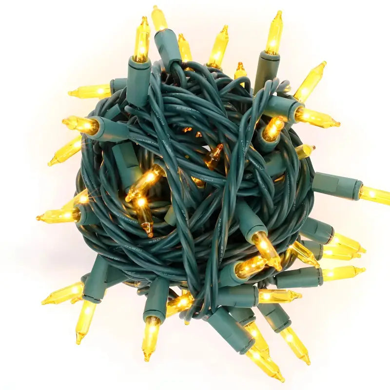 50 Yellow Incandescent Mini Lights Green Wire 6’’ Spacing [CLOSEOUT] - Christmas Lights