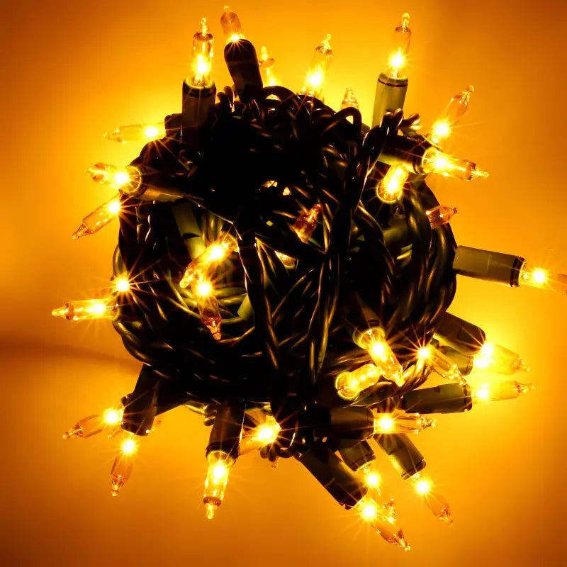 50 Yellow Incandescent Mini Lights Green Wire 6’’ Spacing [CLOSEOUT] - Christmas Lights
