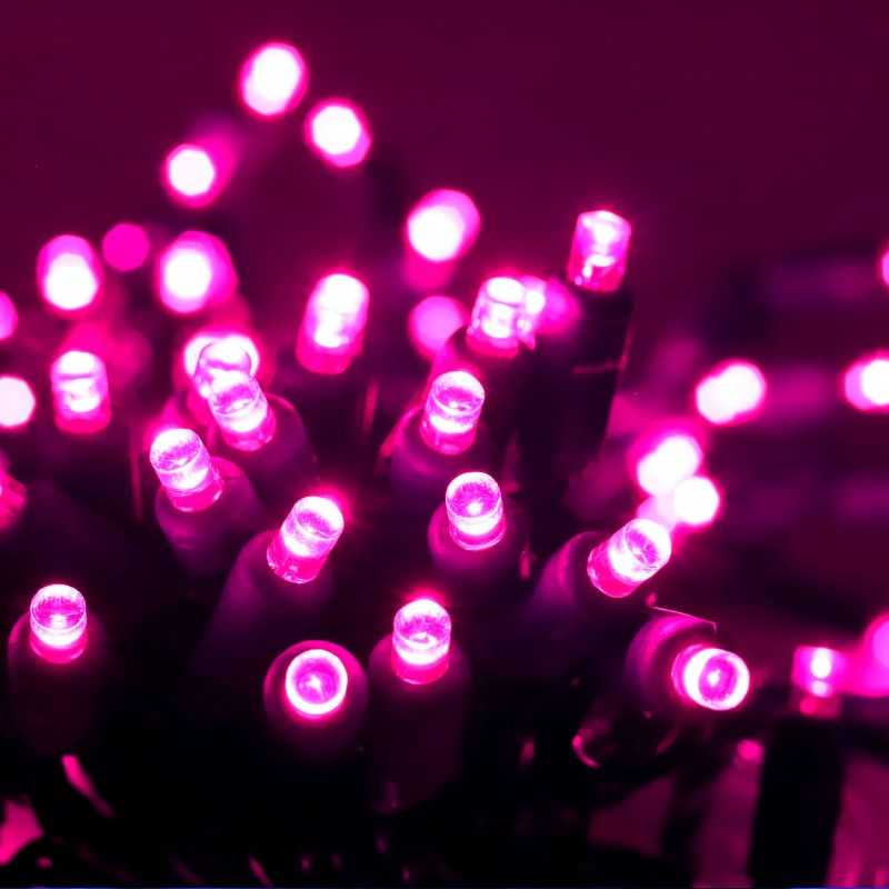 100 5mm Pink LED Christmas Lights, 4" Spacing
