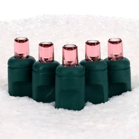100 5mm Pink LED Christmas Lights, 4" Spacing