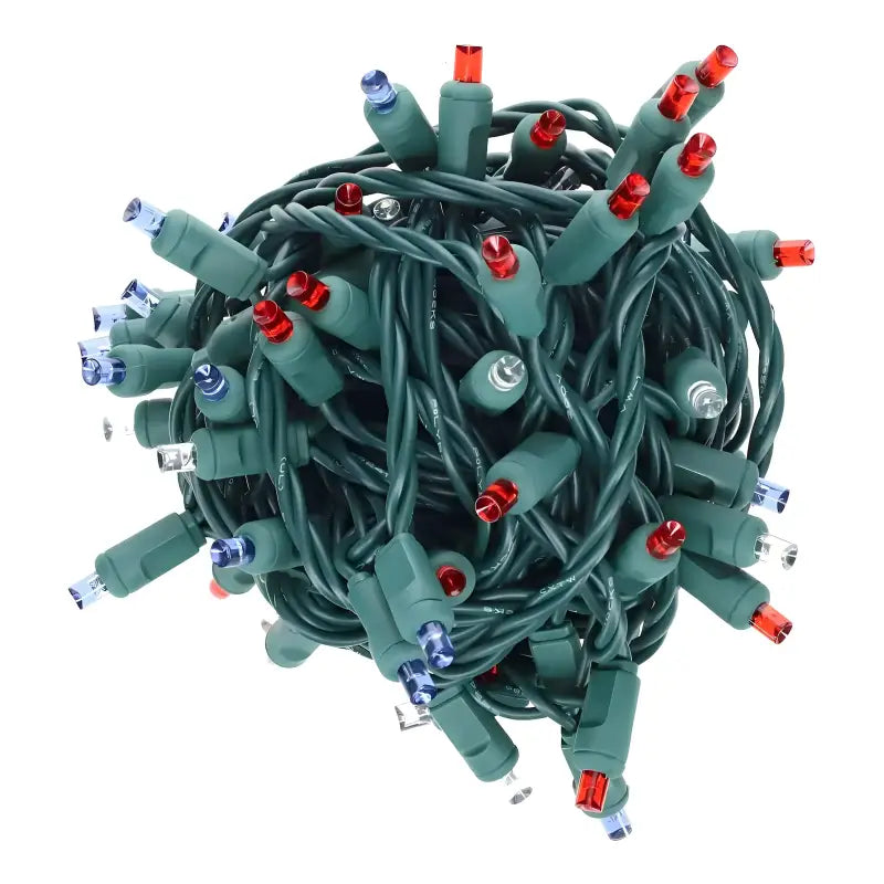 70 5mm Red White Blue LED Christmas Lights 4’’ Spacing - Christmas Lights