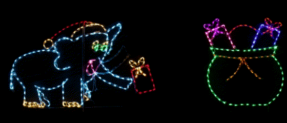 Animated Elephant with Santa Hat Tossing Packages Into Bag - Wireframes Displays and Yard Art