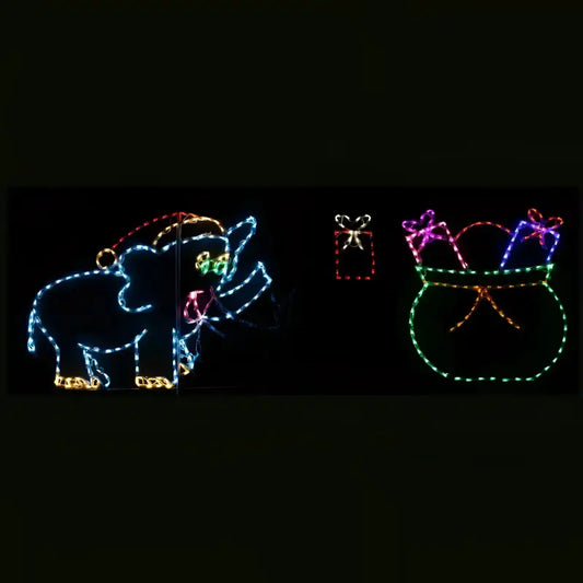 Animated Elephant with Santa Hat Tossing Packages Into Bag - Wireframes Displays and Yard Art