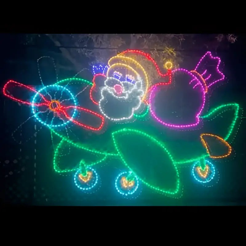 Animated Whimsical Santa Driving an Airplane - Animated - Wireframes Displays and Yard Art