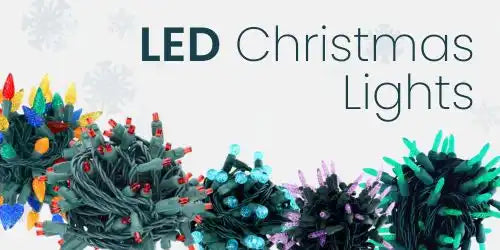 Bundles of colorful LED Christmas lights.