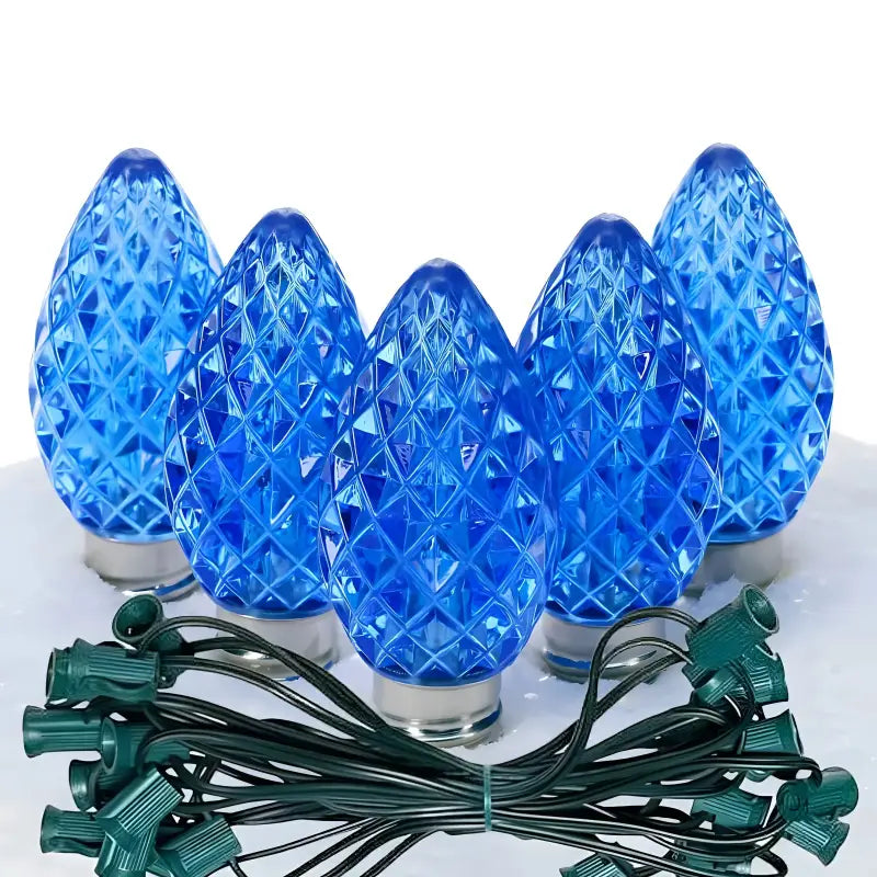 C7 Blue Faceted ProCore LED Christmas Light Bulb String Light Set 25 Lights 25’ - Christmas Lights