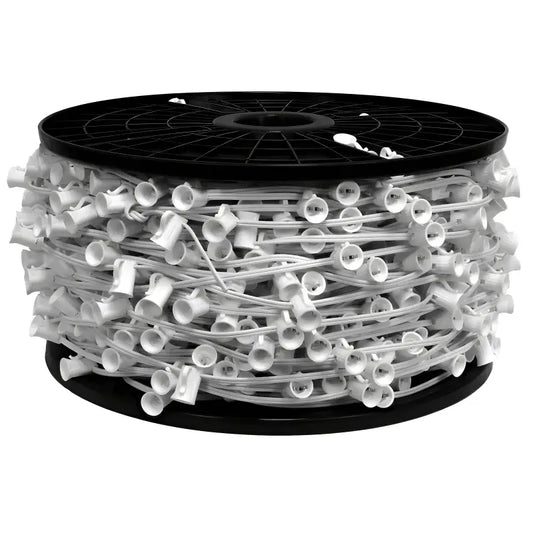 C7 Christmas Light Socket Spool Light Line 500’ 12’’ Spacing White Wire - Christmas Light Installation Accessories