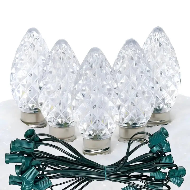 C7 Cool White Faceted ProCore LED Christmas Light Bulb String Light Set 25 Lights 25’ - Christmas Lights