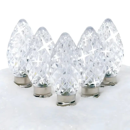 C7 Cool White Twinkle Faceted ProCore LED Christmas Light Bulbs - Christmas Lights