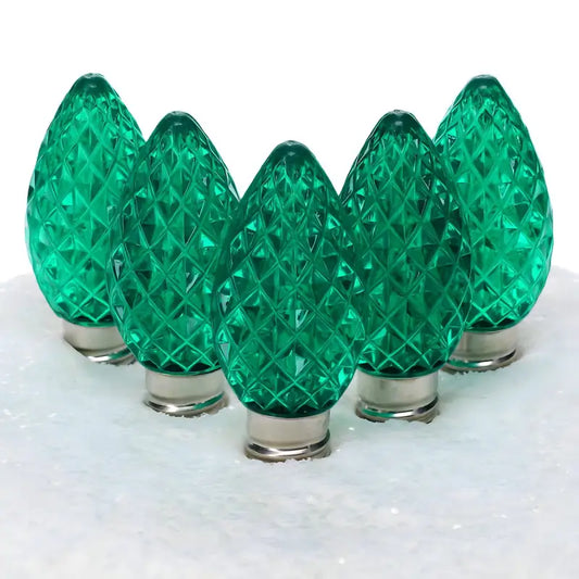 C7 Green Faceted ProCore LED Christmas Light Bulbs - Christmas Lights