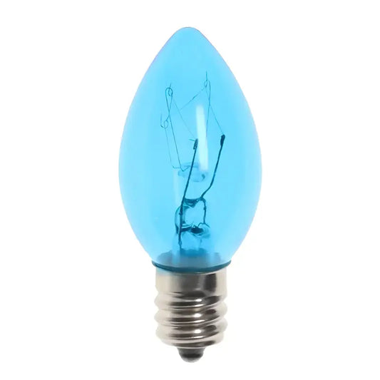 C7 Incandescent Christmas Light Bulbs Blue Transparent Pack of 25 [CLOSEOUT] - Christmas Lights