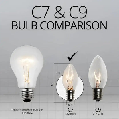 C7 Incandescent Christmas Light Bulbs Clear TWINKLE Transparent Pack of 25 - Christmas Lights