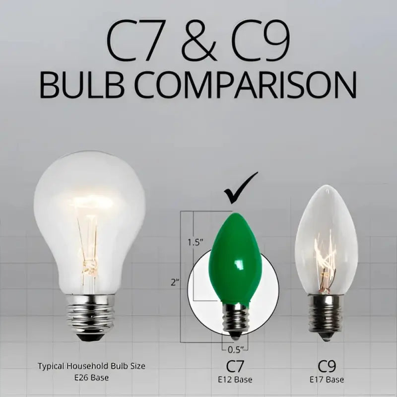 C7 Incandescent Christmas Light Bulbs Green Opaque Pack of 25 - Christmas Lights